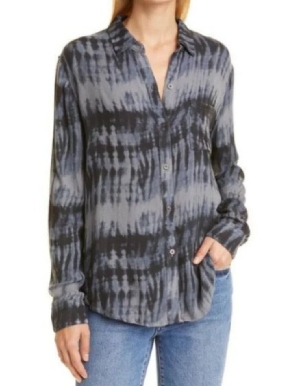 Rails Hunter Black Tie Dye Long Sleeve Button Up Shirt M
